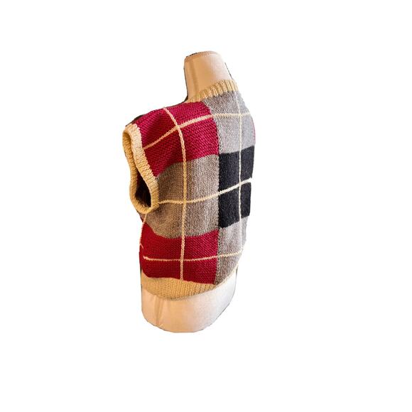 Hand Knit Plaid Slouchy Y2K Sweater Vest. Sz M - Picture 4 of 4